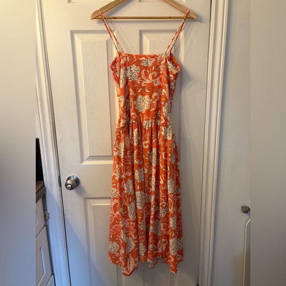 Zara drop waist printed midi dress coral orange size small - Picture 7 of 16